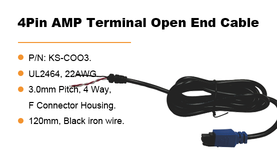 KS-C003:4Pin AMP Terminal Open End Cable