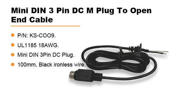 KS-C009:Mini DIN 3 Pin DC M Plug To Open End Cable