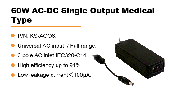 KS-A006: 60W AC-DC Single Output Medical Type