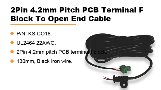 KS-C018:2Pin 4.2mm Pitch PCB Terminal F Block To Open End Ca