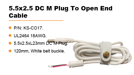 KS-C017:5.5x2.5 DC M Plug To Open End Cable