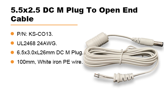 KS-C013:6.5x3.0 DC M Plug To Open End Cable With Freate Beat