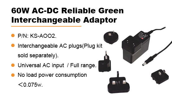 KS-A002:60W AC-DC Reliable Green Interchangeable Adaptor