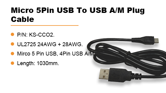 KS-CC02:Micro 5Pin USB To USB A/M Plug Cable