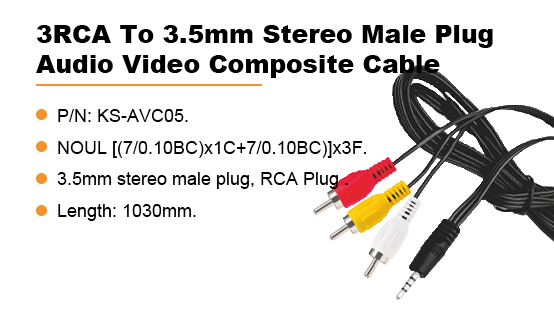 KS-AVC05: 3 RCA To 3.5mm Stereo Male Plug Audio Video Compos